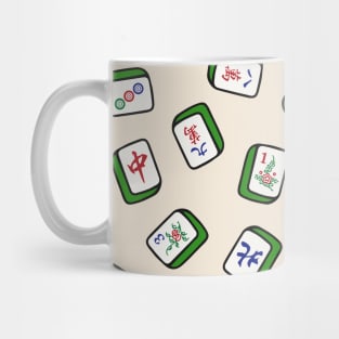 Scattered Mahjong Game Tiles in Ivory Cream Background. It's Mahjong Time! Mug